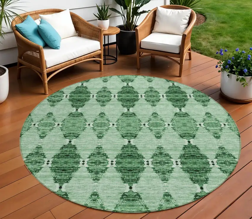 8' Emerald And Green Round Moroccan Washable Indoor Outdoor Area Rug Photo 1