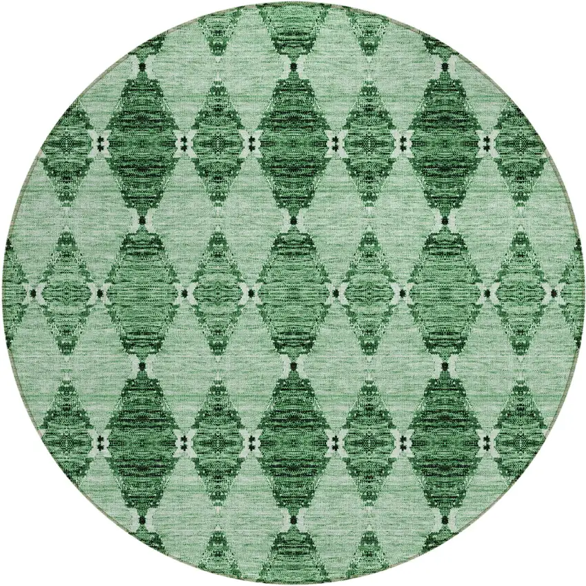 8' Emerald And Green Round Moroccan Washable Indoor Outdoor Area Rug Photo 2