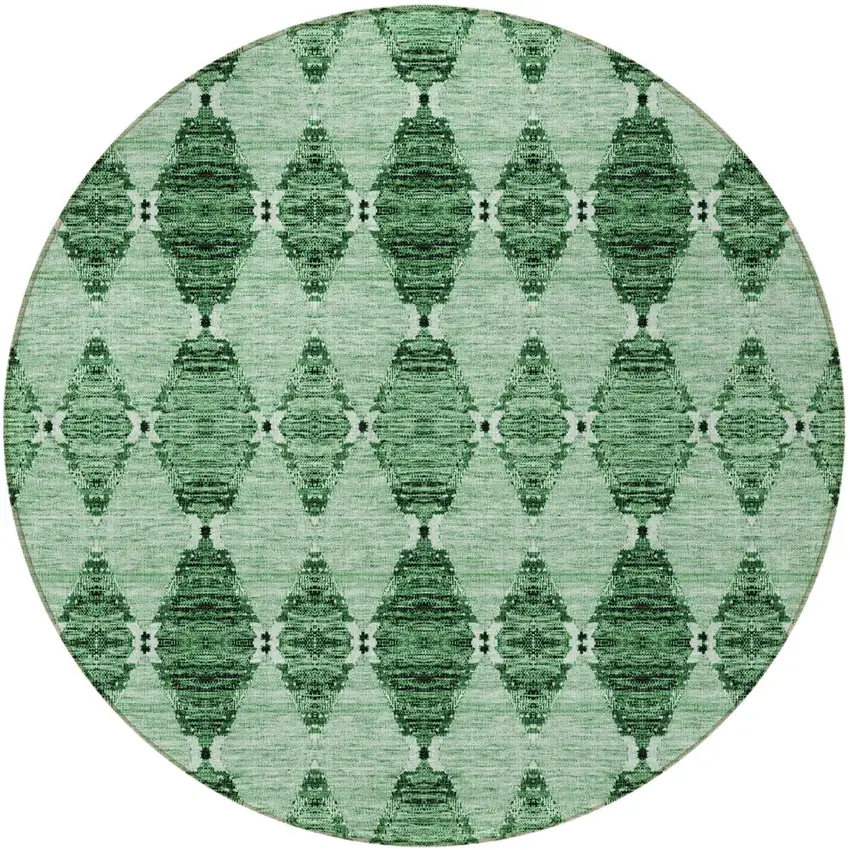 8' Emerald And Green Round Moroccan Washable Indoor Outdoor Area Rug Photo 5