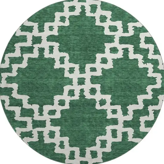 8' Emerald And Ivory Abstract Geometric Washable Round Rug With UV Protection Photo 4