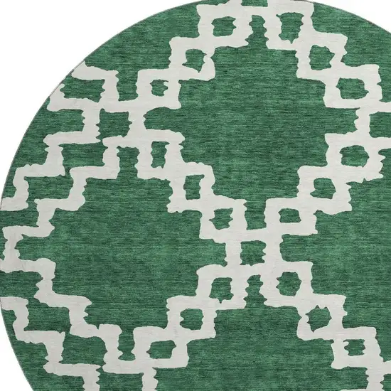 8' Emerald And Ivory Abstract Geometric Washable Round Rug With UV Protection Photo 3