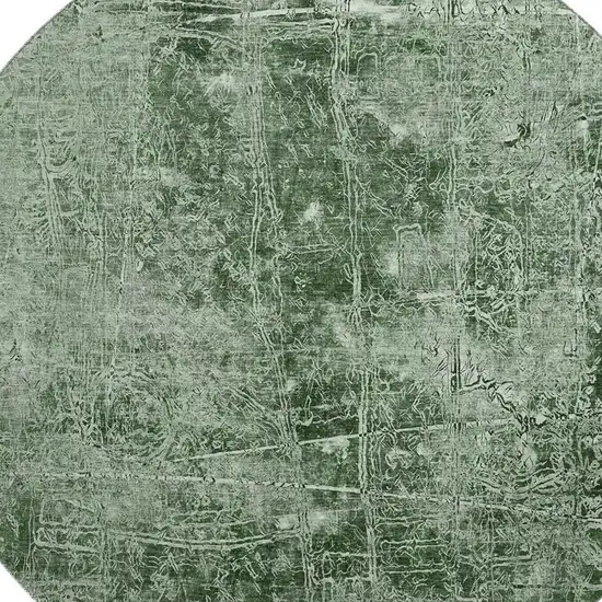 8' Emerald And Ivory Abstract Washable Round Rug With UV Protection Photo 3