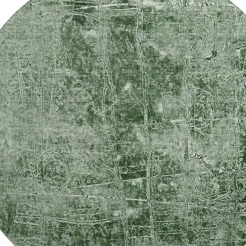 8' Emerald And Ivory Abstract Washable Round Rug With UV Protection Photo 3