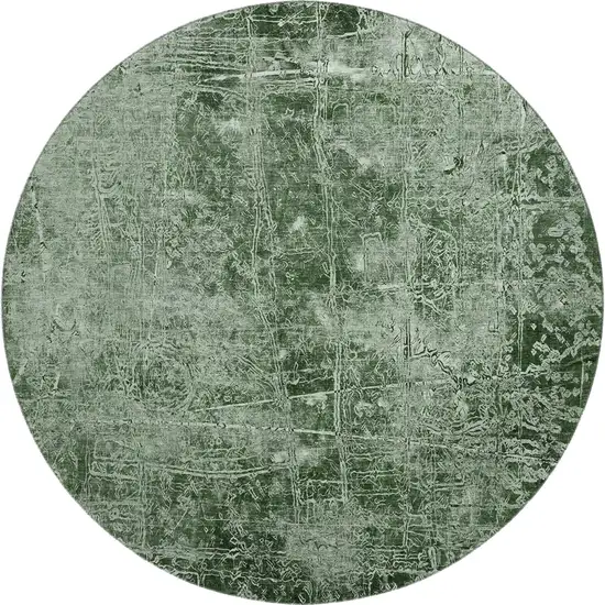 8' Emerald And Ivory Abstract Washable Round Rug With UV Protection Photo 1