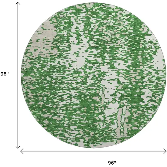 8' Emerald And Ivory Abstract Washable Round Rug With UV Protection Photo 9