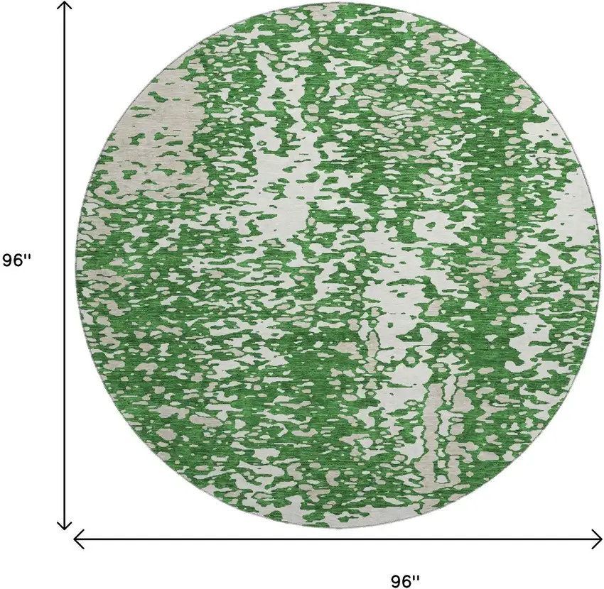 8' Emerald And Ivory Abstract Washable Round Rug With UV Protection Photo 9