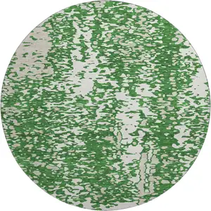 Photo of 8' Emerald And Ivory Abstract Washable Round Rug With UV Protection