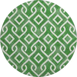 Photo of 8' Emerald And Ivory Geometric Washable Round Rug With UV Protection