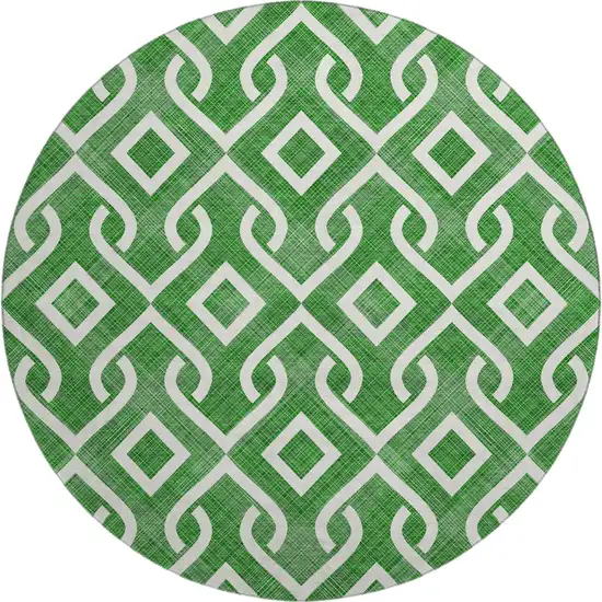 8' Emerald And Ivory Geometric Washable Round Rug With UV Protection Photo 1