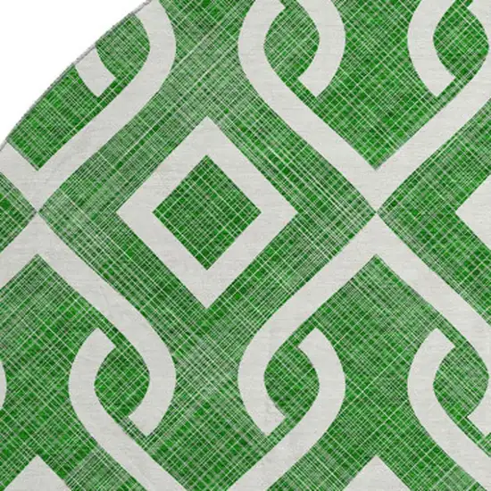 8' Emerald And Ivory Geometric Washable Round Rug With UV Protection Photo 4