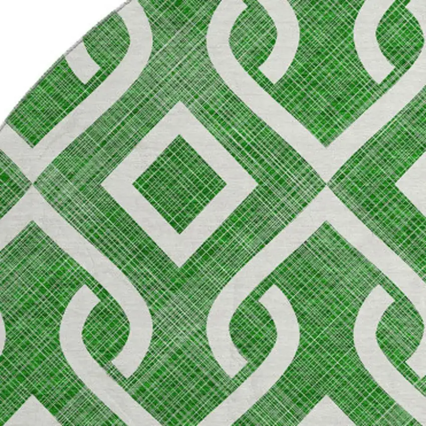 8' Emerald And Ivory Geometric Washable Round Rug With UV Protection Photo 4