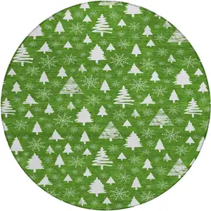 Photo of 8' Emerald And Ivory Round Botanical Leaves Washable Indoor Outdoor Area Rug