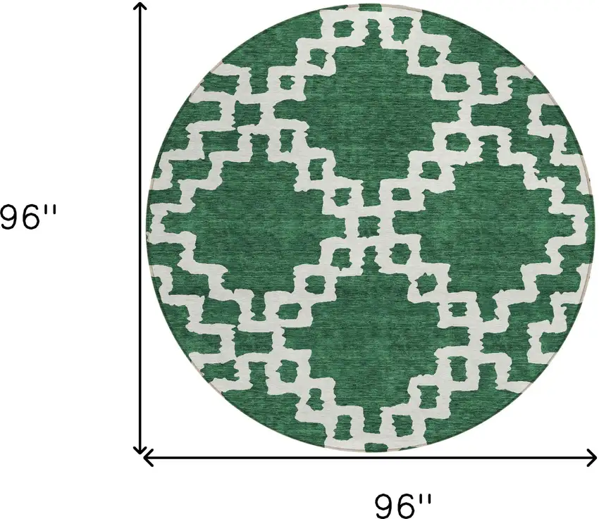 8' Emerald And Ivory Round Geometric Washable Indoor Outdoor Area Rug Photo 3