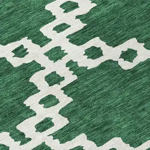 Photo of 8' Emerald And Ivory Round Geometric Washable Indoor Outdoor Area Rug