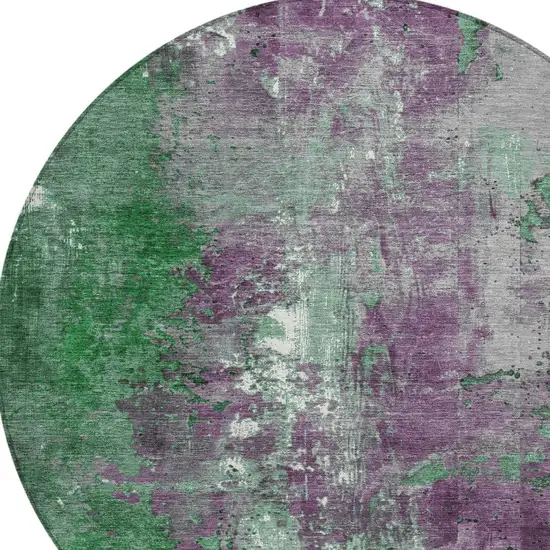 8' Emerald And Purple Round Abstract Washable Indoor Outdoor Area Rug Photo 8
