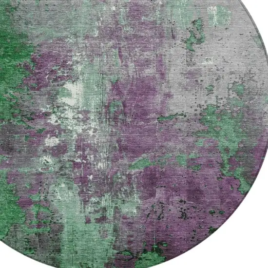 8' Emerald And Purple Round Abstract Washable Indoor Outdoor Area Rug Photo 4