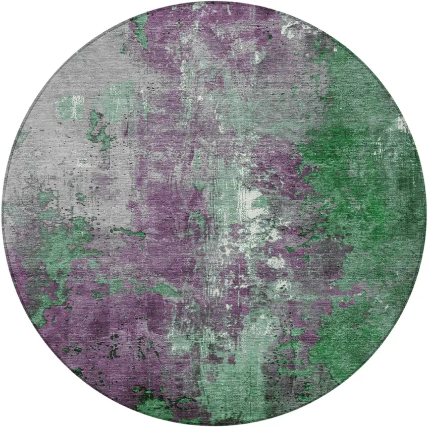 8' Emerald And Purple Round Abstract Washable Indoor Outdoor Area Rug Photo 3