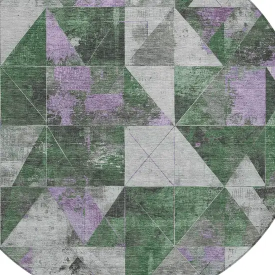 8' Emerald And Purple Round Geometric Washable Indoor Outdoor Area Rug Photo 8