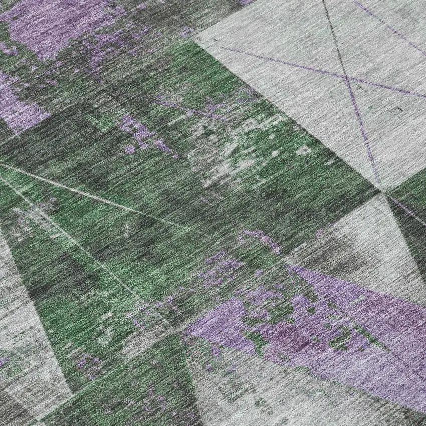 8' Emerald And Purple Round Geometric Washable Indoor Outdoor Area Rug Photo 9