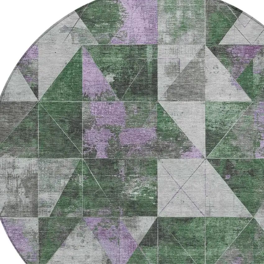 8' Emerald And Purple Round Geometric Washable Indoor Outdoor Area Rug Photo 4