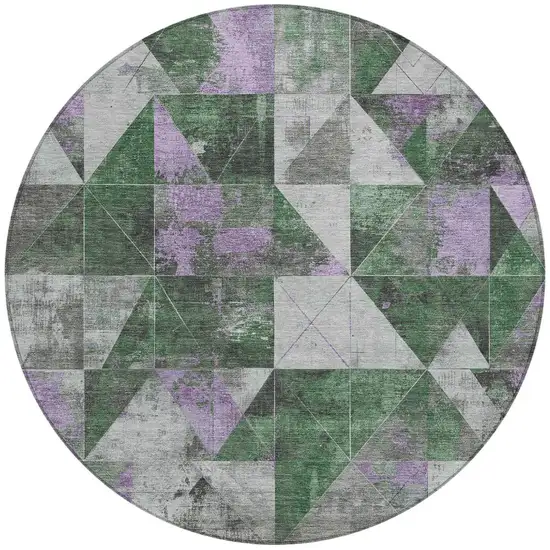 8' Emerald And Purple Round Geometric Washable Indoor Outdoor Area Rug Photo 3