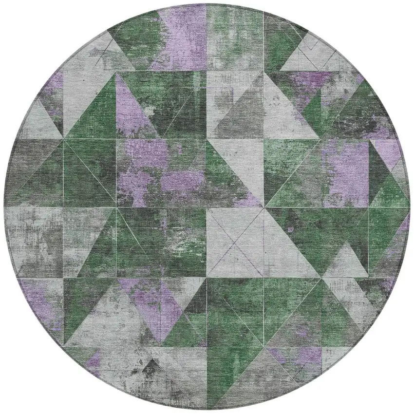 8' Emerald And Purple Round Geometric Washable Indoor Outdoor Area Rug Photo 3