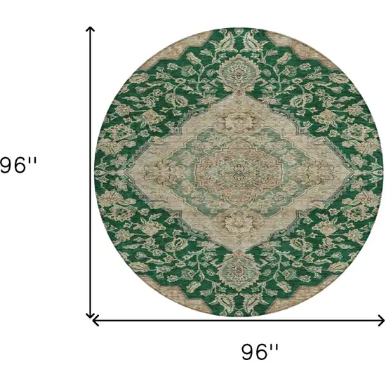 8' Emerald Beige And Brown Round Oriental Washable Indoor Outdoor Area Rug Photo 9