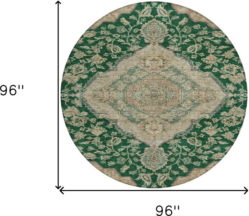 8' Emerald Beige And Brown Round Oriental Washable Indoor Outdoor Area Rug Photo 9