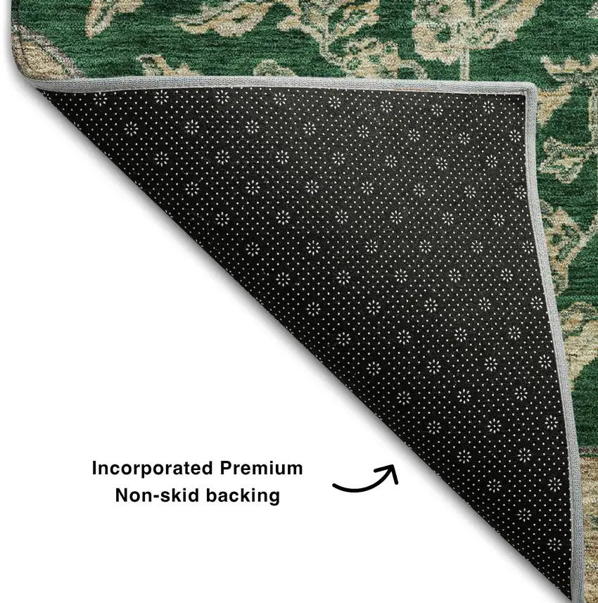 8' Emerald Beige And Taupe Floral Medallion Washable Round Rug With UV Protection Photo 5