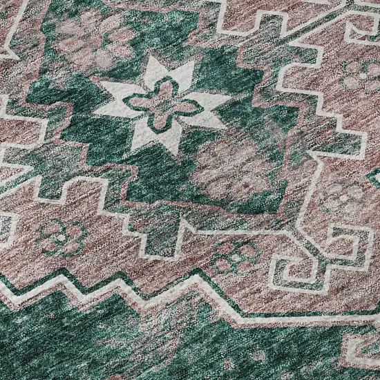 8' Emerald Brown And Ivory Medallion Washable Round Rug With UV Protection Photo 9