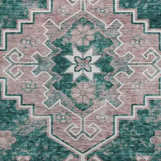 8' Emerald Brown And Ivory Medallion Washable Round Rug With UV Protection Photo 3