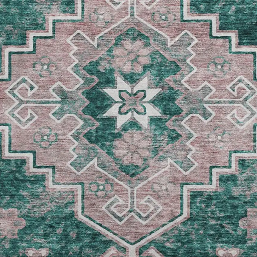 8' Emerald Brown And Ivory Medallion Washable Round Rug With UV Protection Photo 3