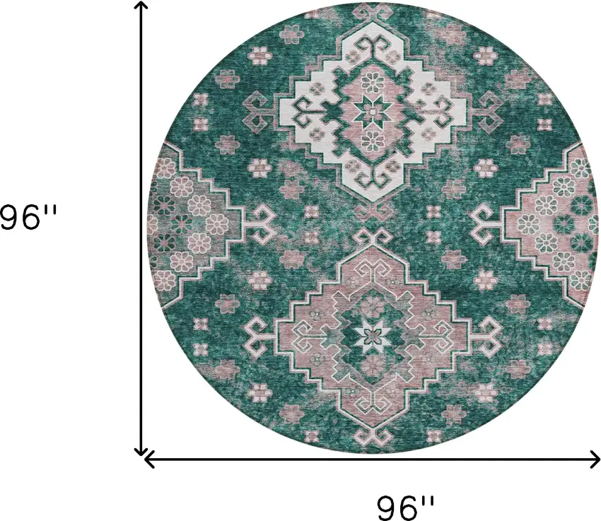 8' Emerald Brown And Ivory Round Medallion Washable Indoor Outdoor Area Rug Photo 3