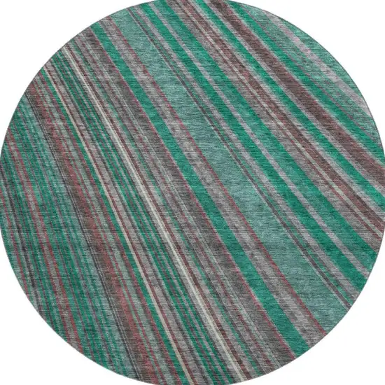 8' Emerald Brown And Merlot Striped Washable Round Rug With UV Protection Photo 2