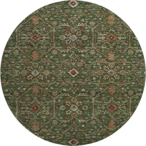 Photo of 8' Emerald Copper And Beige Oriental Washable Round Rug With UV Protection