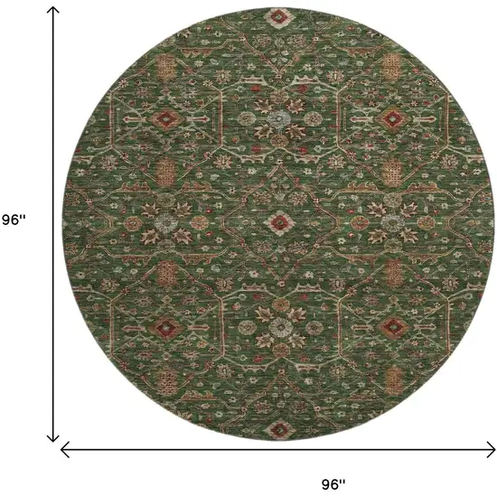 8' Emerald Copper And Beige Oriental Washable Round Rug With UV Protection Photo 9