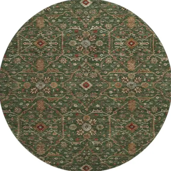 8' Emerald Copper And Beige Oriental Washable Round Rug With UV Protection Photo 3