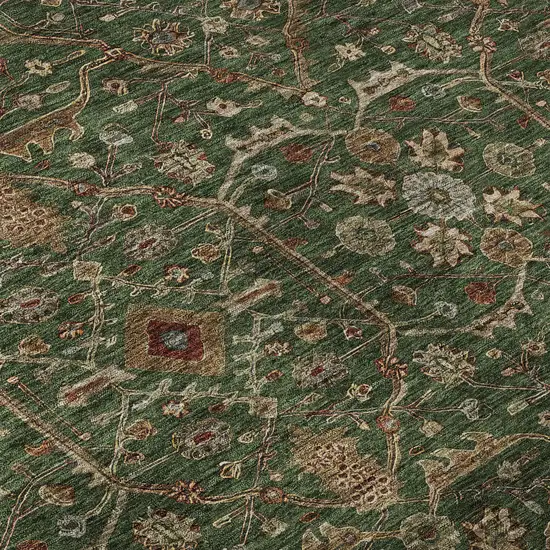 8' Emerald Copper And Beige Oriental Washable Round Rug With UV Protection Photo 8