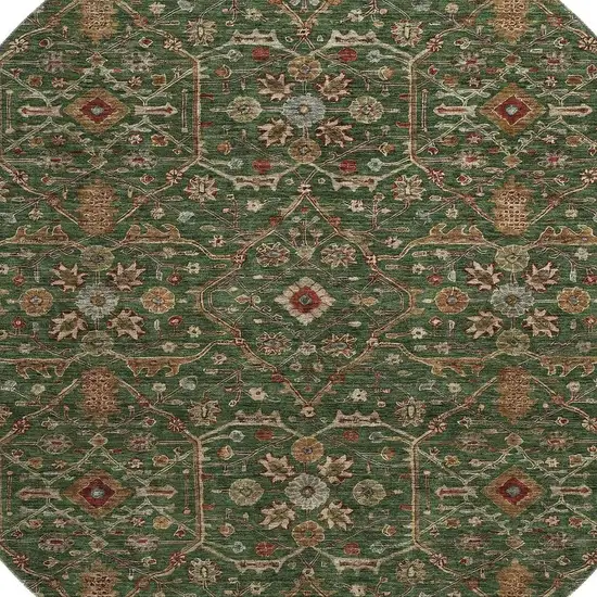 8' Emerald Copper And Beige Oriental Washable Round Rug With UV Protection Photo 2