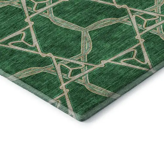 8' Emerald Gray And Beige Geometric Washable Round Rug With UV Protection Photo 6