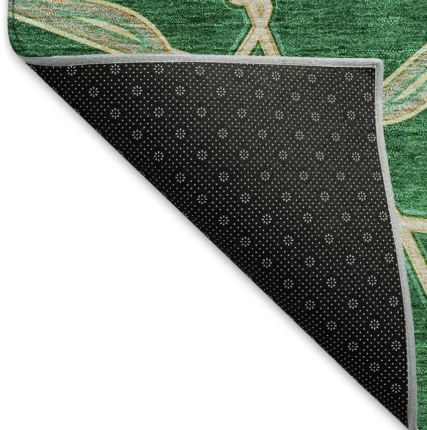 8' Emerald Gray And Beige Geometric Washable Round Rug With UV Protection Photo 5