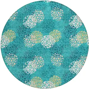 Photo of 8' Emerald Gray And Ivory Round Polka Dot Washable Indoor Outdoor Area Rug