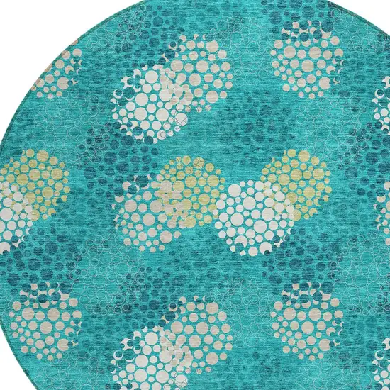 8' Emerald Gray And Ivory Round Polka Dot Washable Indoor Outdoor Area Rug Photo 4