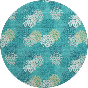 Photo of 8' Emerald Ivory And Aqua Polka Dot Washable Round Rug With UV Protection