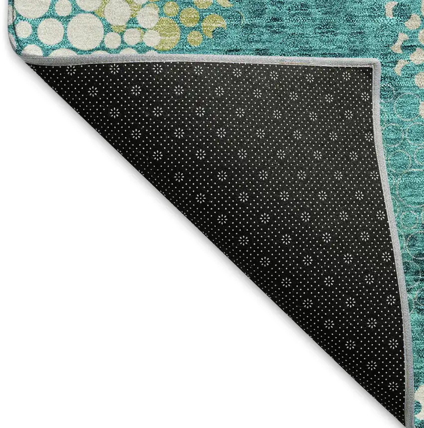 8' Emerald Ivory And Aqua Polka Dot Washable Round Rug With UV Protection Photo 6