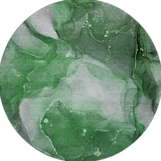 8' Emerald Ivory And Gray Abstract Washable Round Rug With UV Protection Photo 4