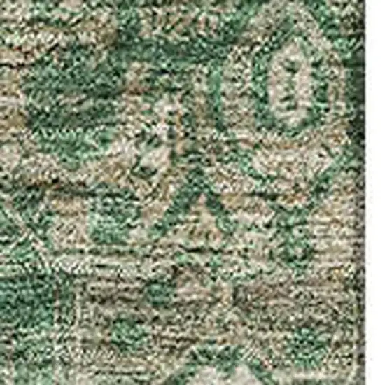 8' Emerald Ivory And Taupe Oriental Washable Area Rug With UV Protection Photo 2