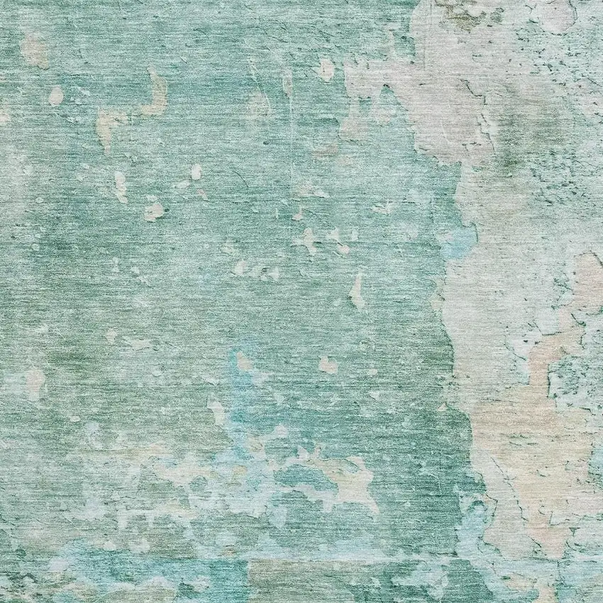 8' Emerald Pale Aqua And Ivory Abstract Washable Area Rug With UV Protection Photo 2