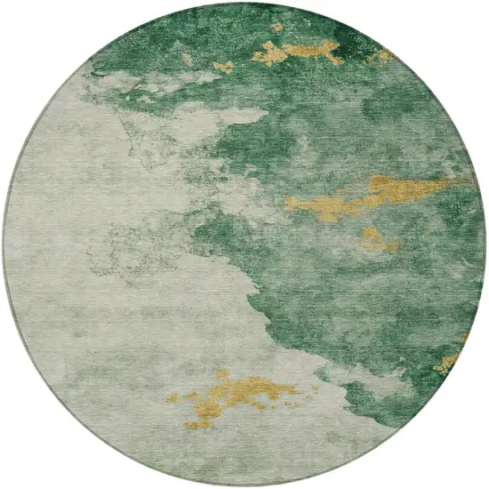 8' Emerald Sage And Ivory Round Abstract Washable Indoor Outdoor Area Rug Photo 3