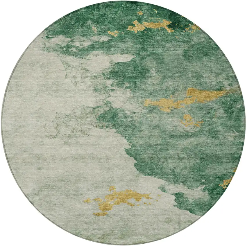 8' Emerald Sage And Ivory Round Abstract Washable Indoor Outdoor Area Rug Photo 3